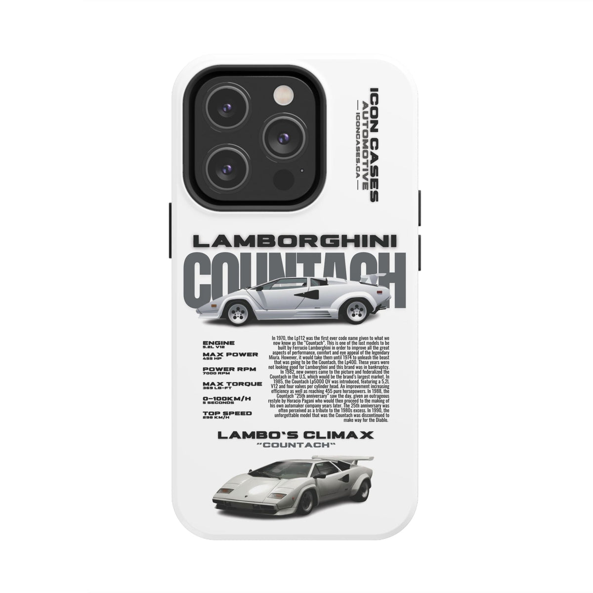 Lamborghini Countach White Premium Tough Shining Phone Case (Double Layer) Available For All iPhone Models