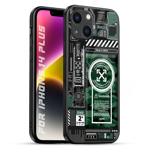 Green Camo Circuit Glossy Case for iPhone 14 Plus