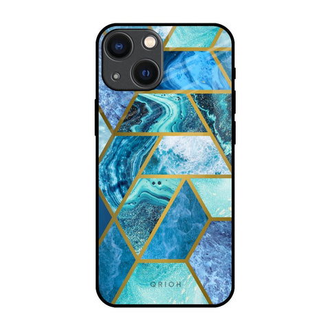 Turquoise Geometrical Marble Glossy Case for iPhone 14 Plus