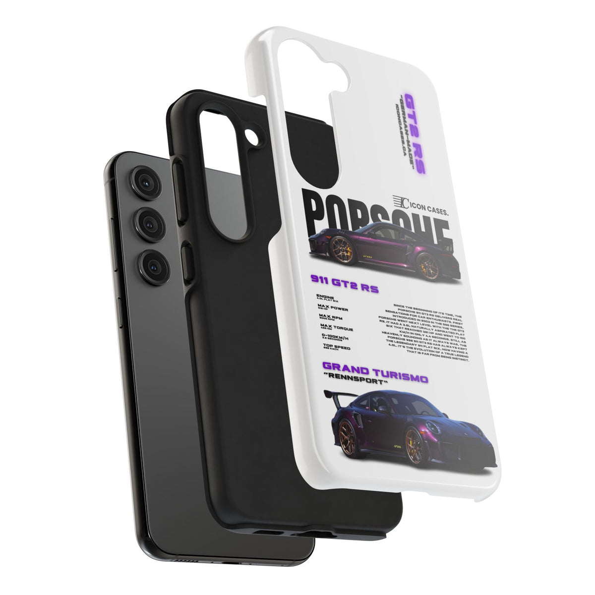 Porsche 911 GT2 RS Purple White Premium Tough Shining Phone Case (Double Layer) Available For All iPhone Models