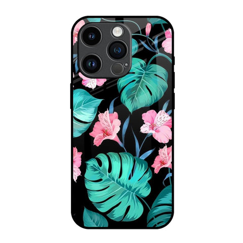 Tropical Leaves & Pink Flowers Glossy Case for iPhone 14 Pro