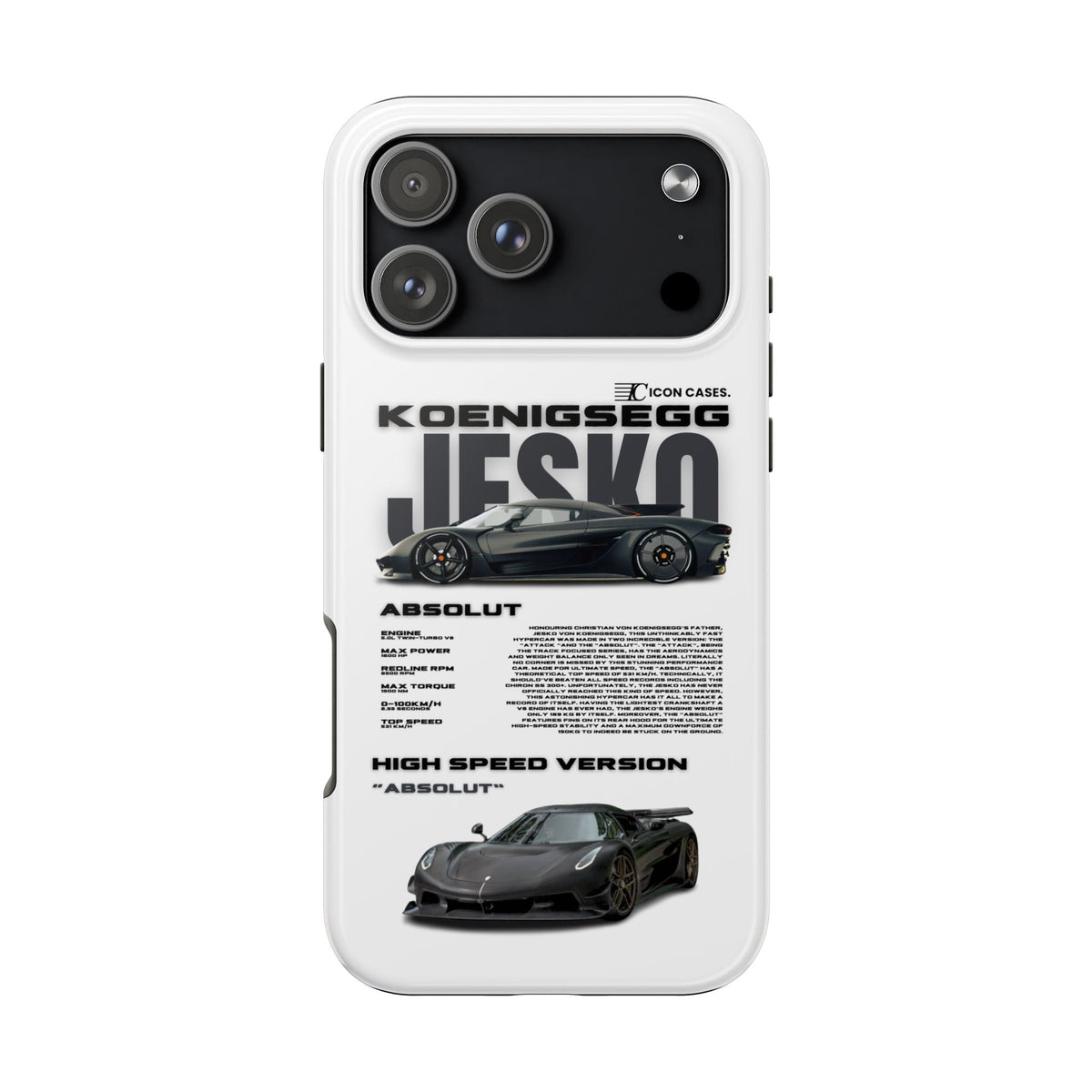 Koenigsegg Jesko White Premium Tough Shining Phone Case (Double Layer) Available For All iPhone Models