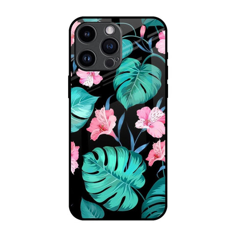 Tropical Leaves & Pink Flowers Glossy Case for iPhone 14 Pro Max