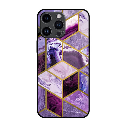Purple Rhombus Marble Glossy Case for iPhone 14 Pro Max