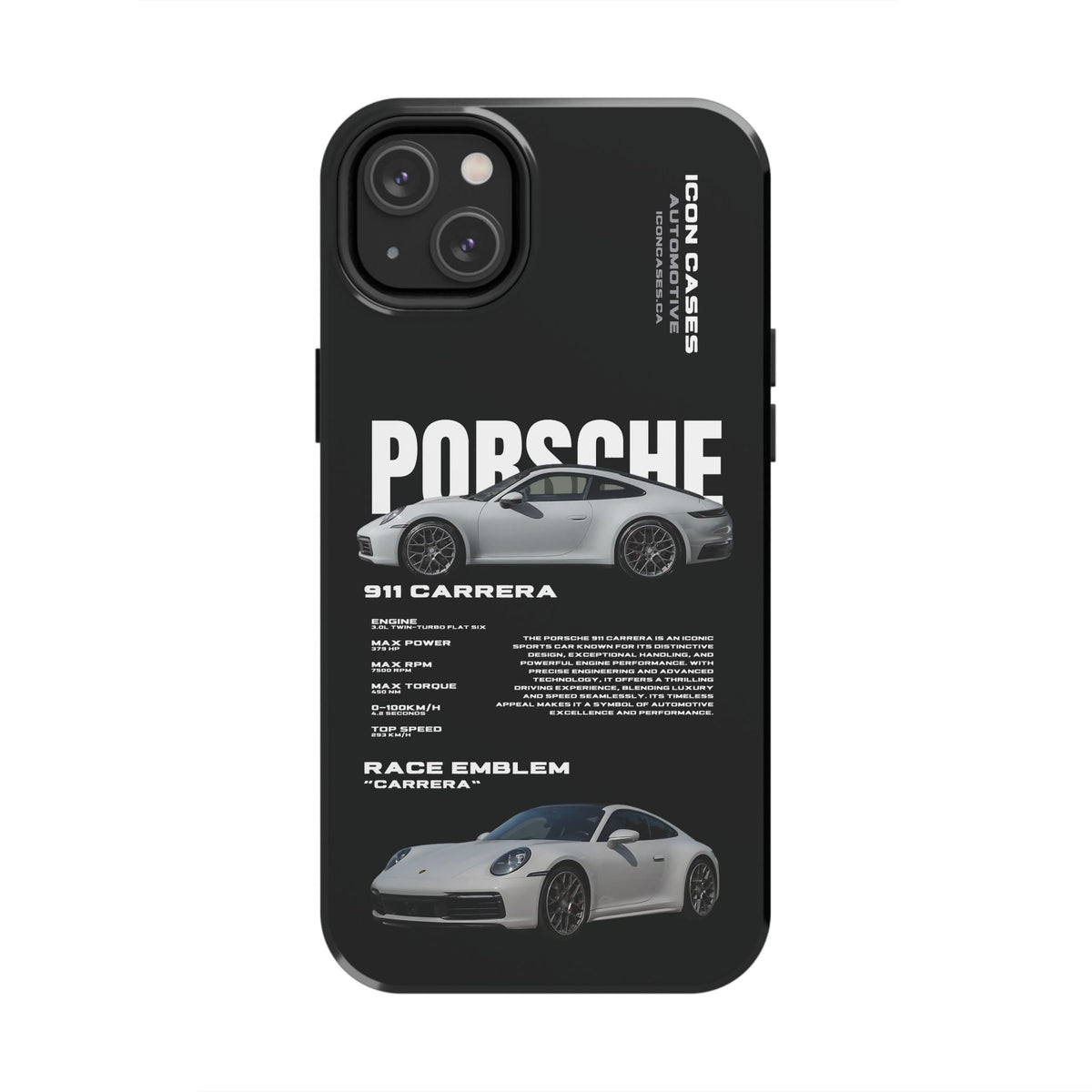 Porsche 911 Carrera (992) Black Premium Tough Shining Phone Case (Double Layer) Available For All iPhone Models
