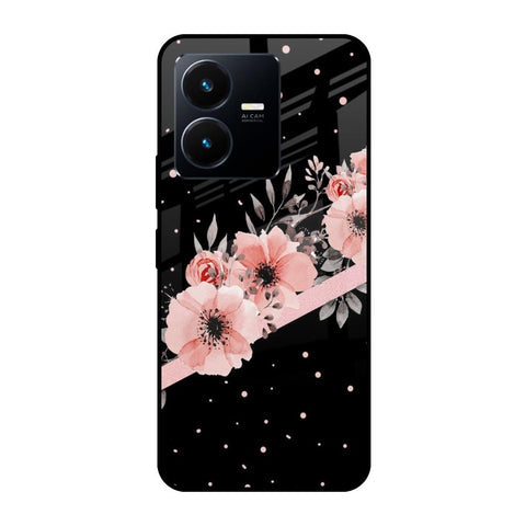 Floral Black Band Glossy Case For Vivo Y22