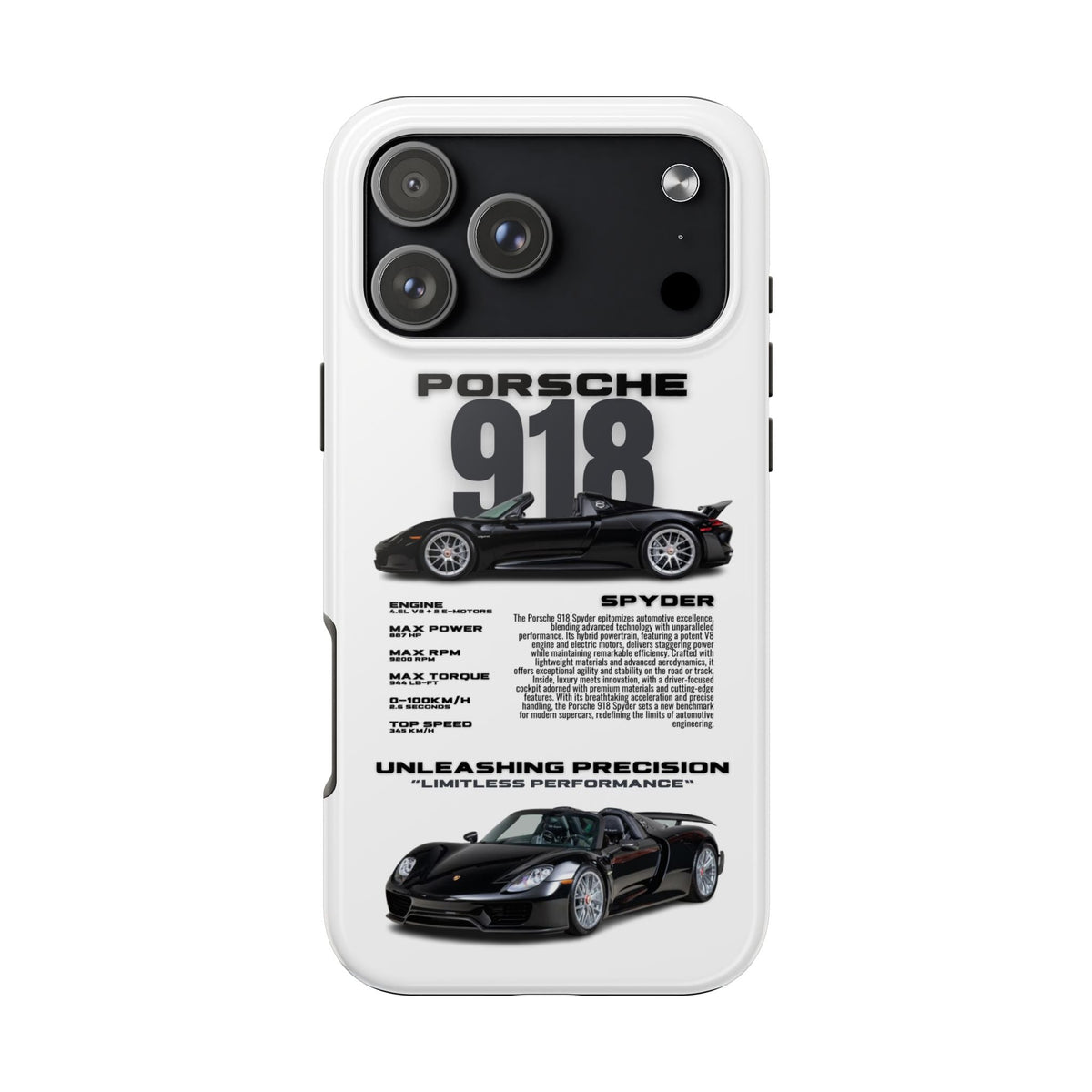 Porsche 918 Spyder White Premium Tough Shining Phone Case (Double Layer) Available For All iPhone Models