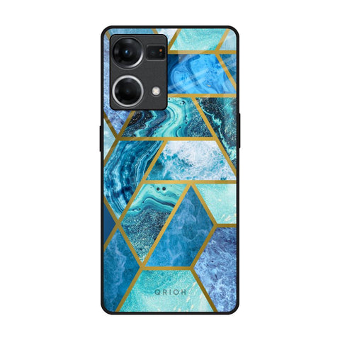 Turquoise Geometrical Marble Glossy Case for Oppo F21s Pro
