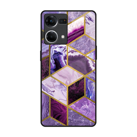 Purple Rhombus Marble Glossy Case for Oppo F21s Pro