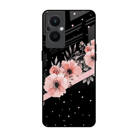 Floral Black Band Glossy Case For Oppo F21s Pro 5G