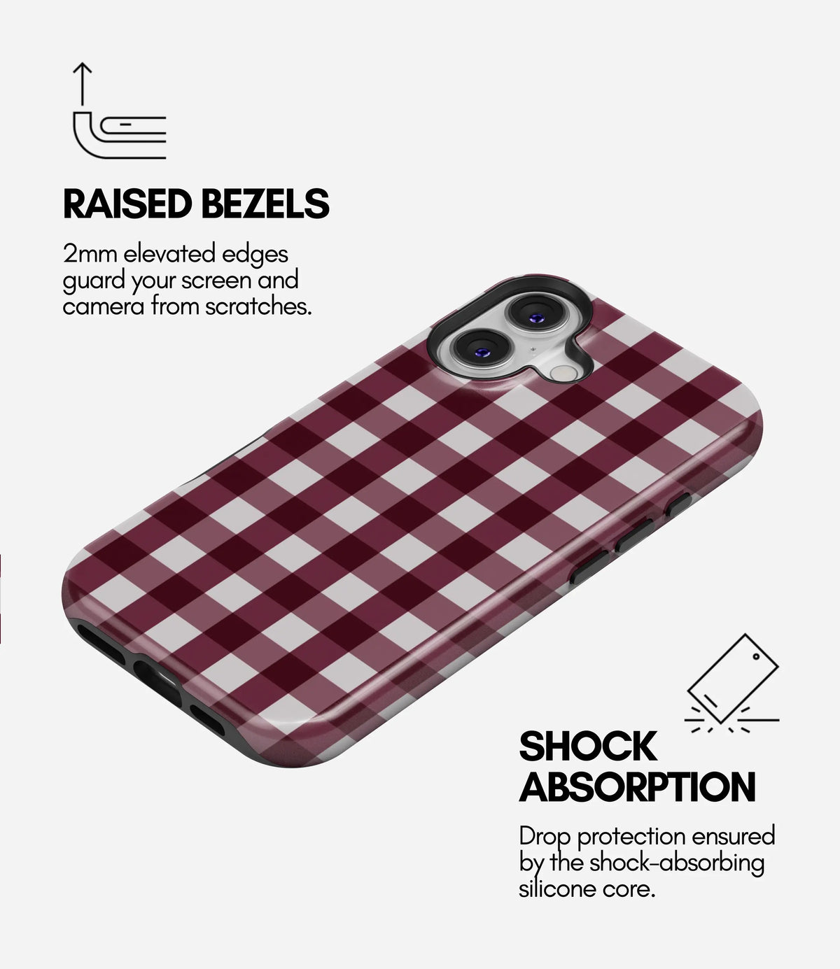 Cherry Wine Gingham Premium Tough Shining Phone Case (Double Layer) Available For All iPhone Models