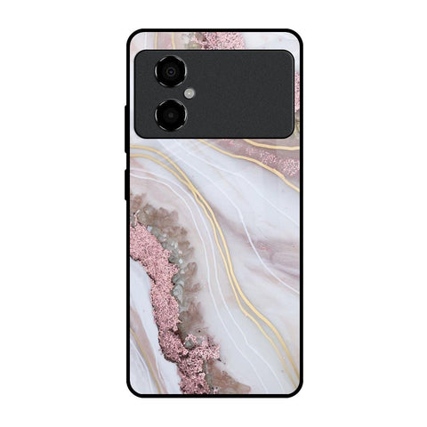 Pink & Gold Gllitter Marble Glossy Case for Poco M4 5G
