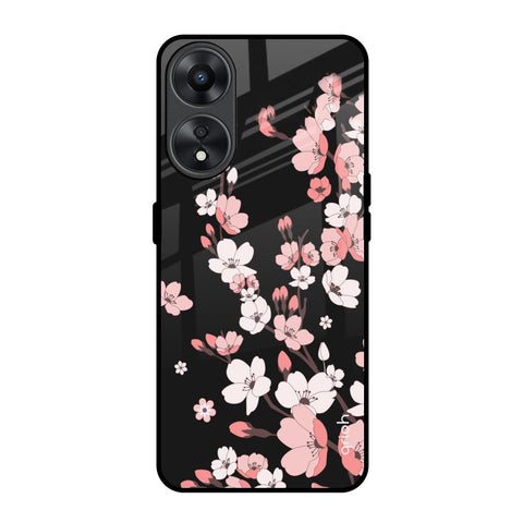 Black Cherry Blossom Glossy Case for Oppo A78 5G