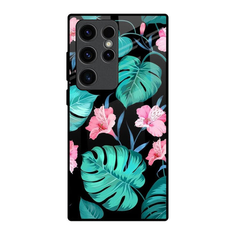 Tropical Leaves & Pink Flowers Glossy Case for Samsung Galaxy S23 Ultra 5G