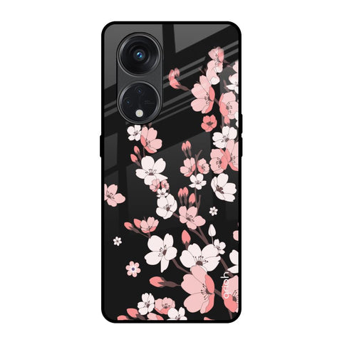 Black Cherry Blossom Glossy Case for Oppo Reno8T 5G
