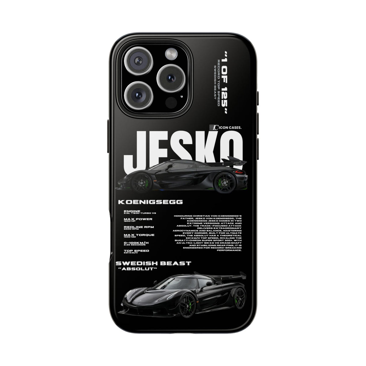 Koenigsegg Jesko Black Premium Tough Shining Phone Case (Double Layer) Available For All iPhone Models