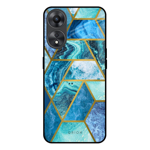 Turquoise Geometrical Marble Glossy Case for Oppo A58 5G