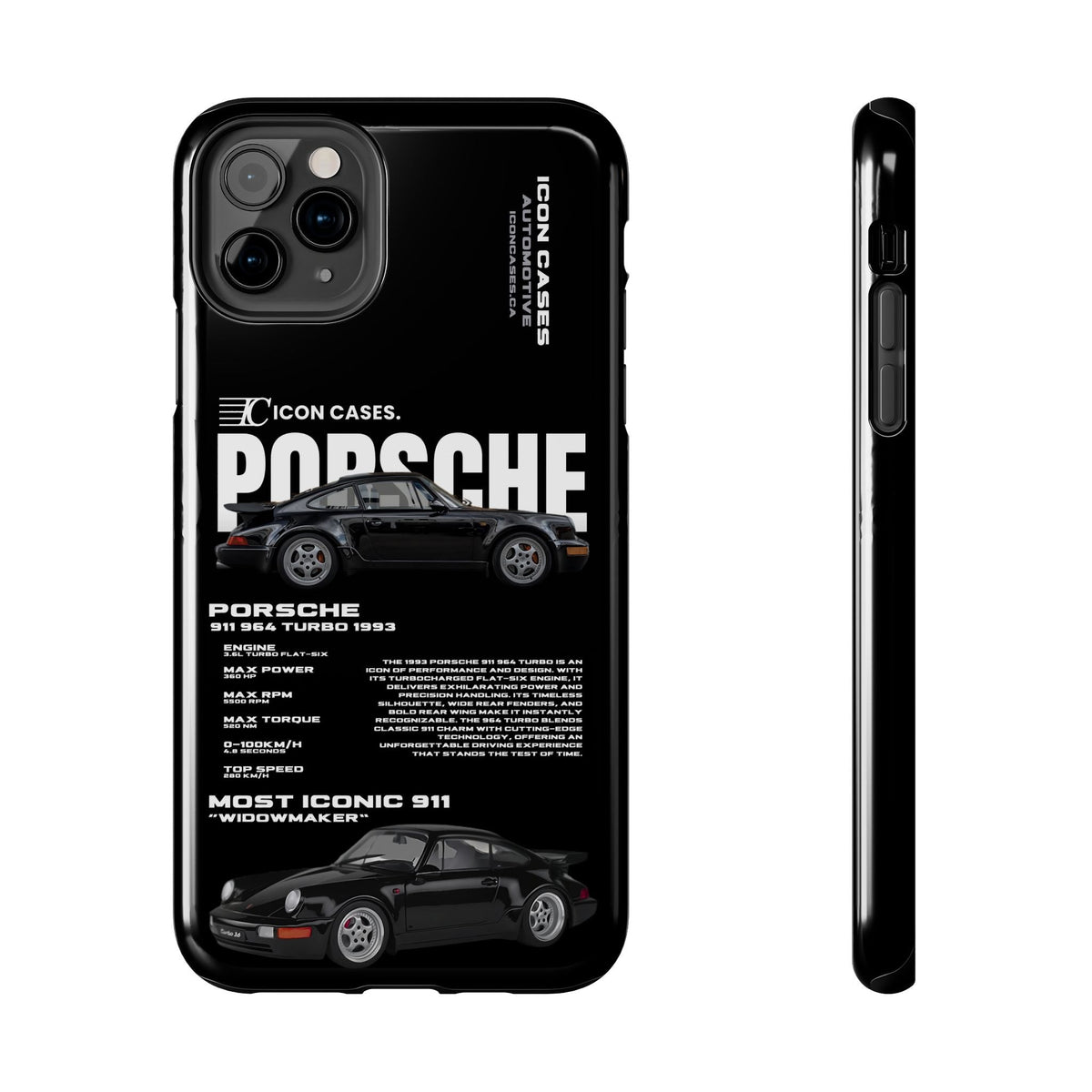 Porsche 911 (964) Turbo Black Premium Tough Shining Phone Case (Double Layer) Available For All iPhone Models