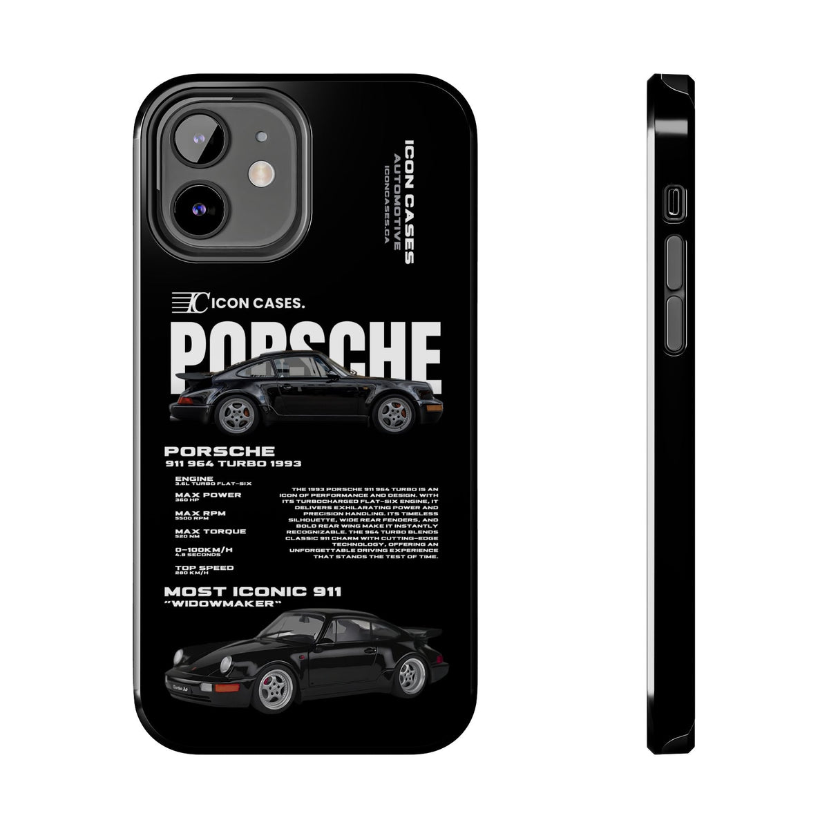 Porsche 911 (964) Turbo Black Premium Tough Shining Phone Case (Double Layer) Available For All iPhone Models