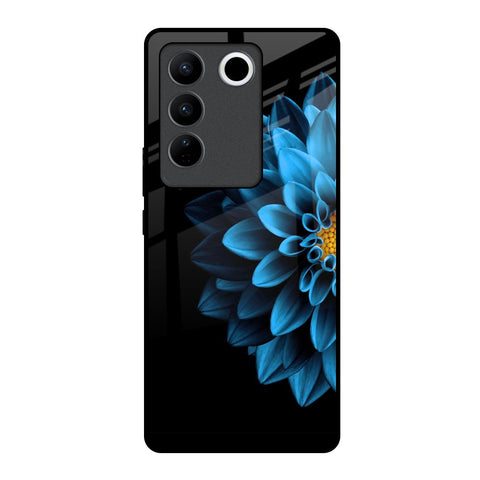 Half Blue Flower Glossy Case for Vivo V27 5G