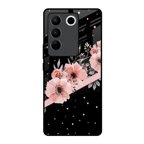 Floral Black Band Glossy Case For Vivo V27 5G