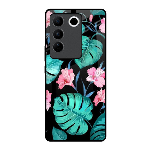 Tropical Leaves & Pink Flowers Glossy Case for Vivo V27 5G