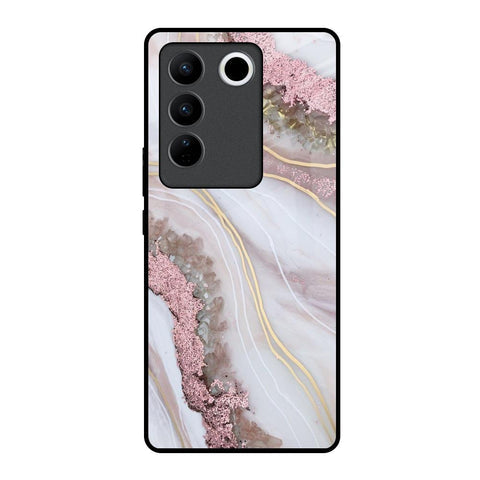 Pink & Gold Gllitter Marble Glossy Case for Vivo V27 5G