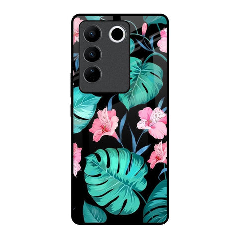 Tropical Leaves & Pink Flowers Glossy Case for Vivo V27 Pro 5G
