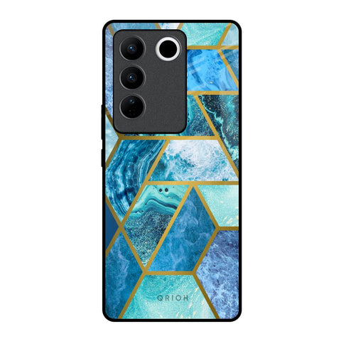 Turquoise Geometrical Marble Glossy Case for Vivo V27 Pro 5G