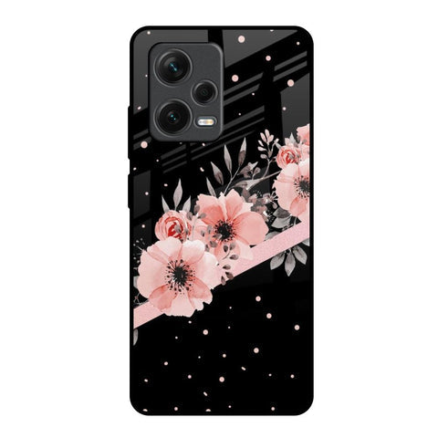 Floral Black Band Glossy Case For Redmi Note 12 Pro 5G