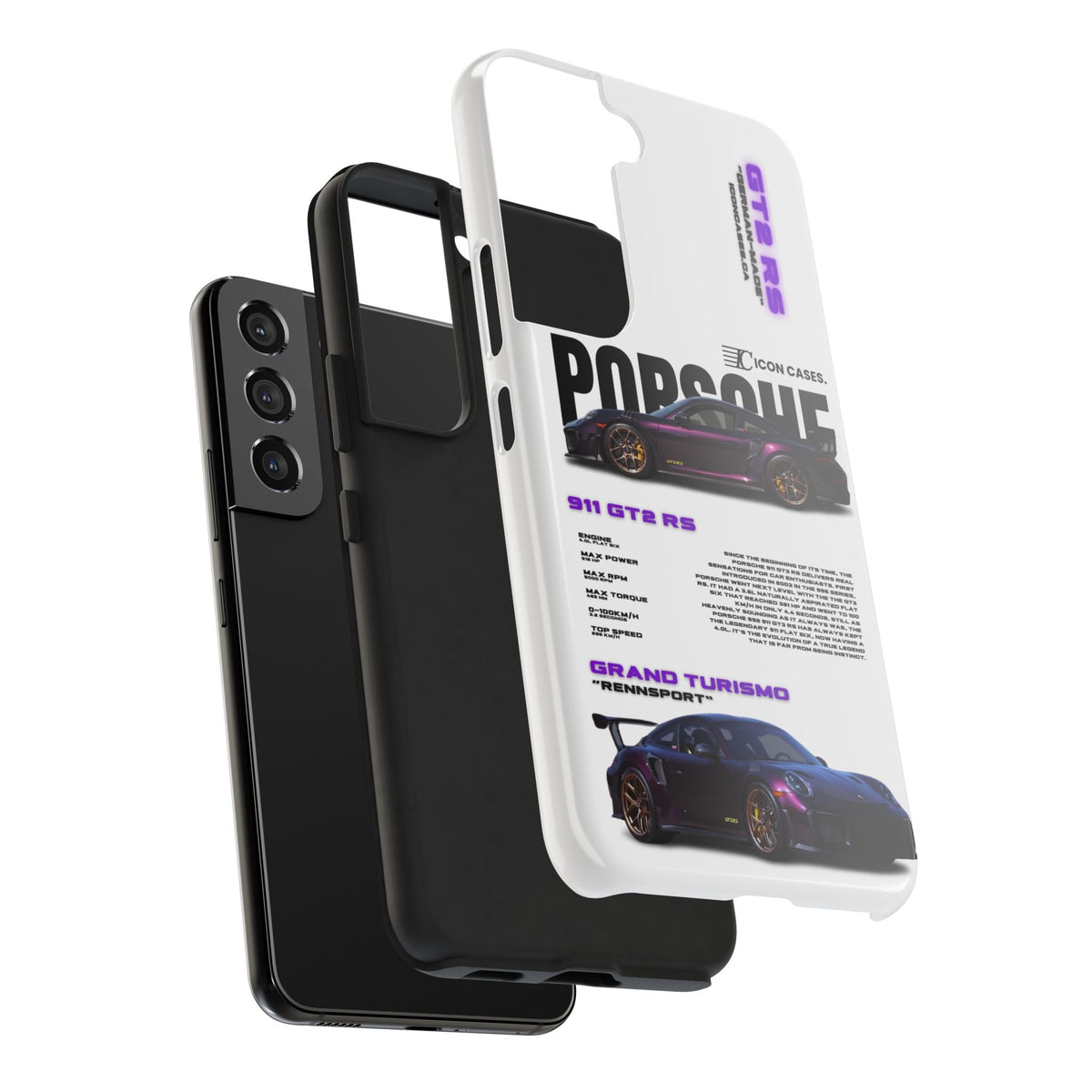 Porsche 911 GT2 RS Purple White Premium Tough Shining Phone Case (Double Layer) Available For All iPhone Models