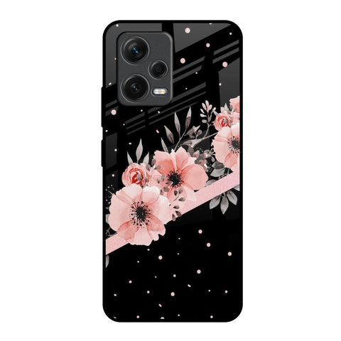 Floral Black Band Glossy Case For Redmi Note 12 5G
