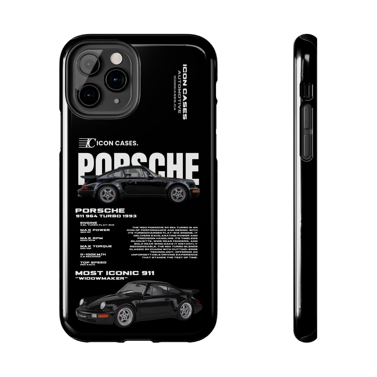Porsche 911 (964) Turbo Black Premium Tough Shining Phone Case (Double Layer) Available For All iPhone Models