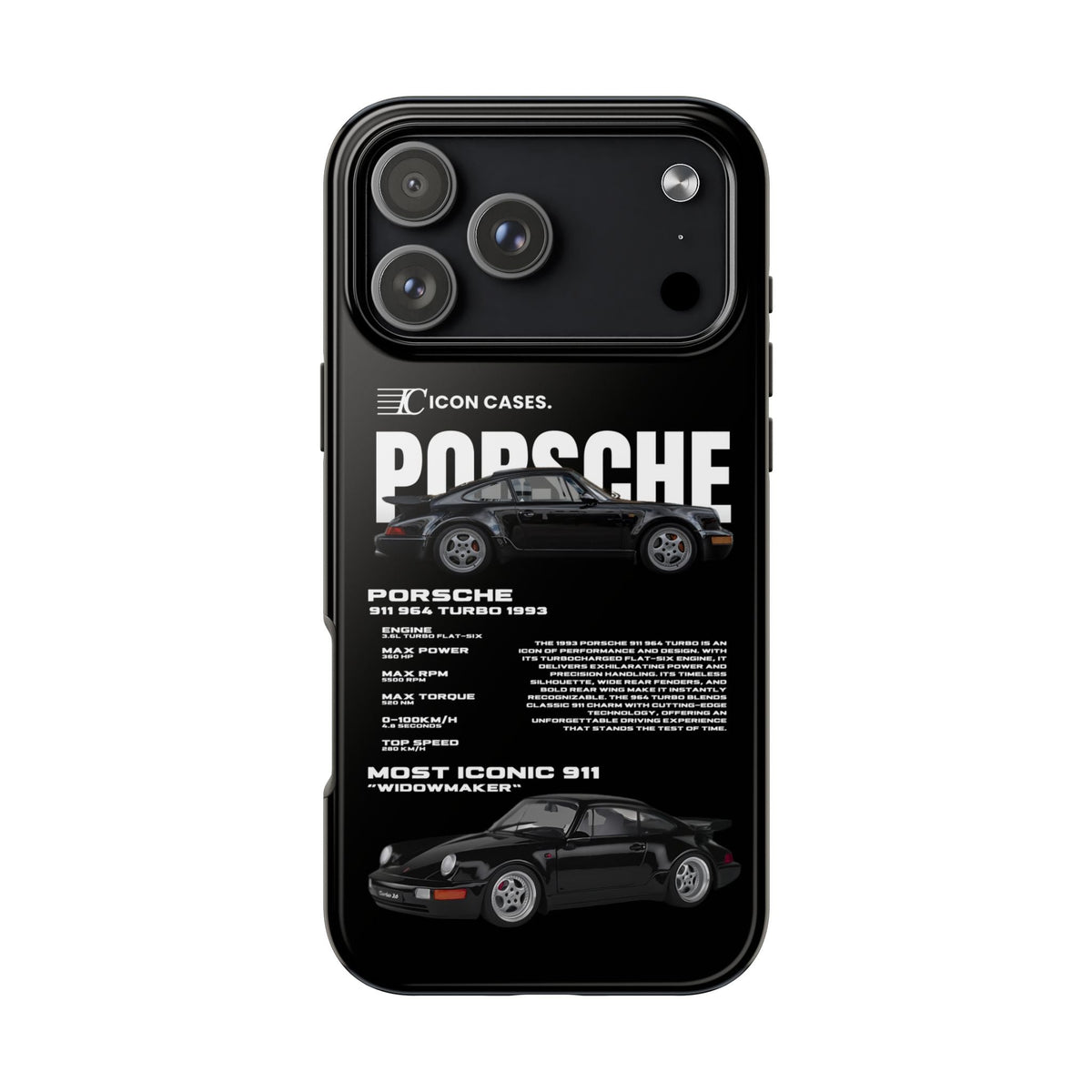 Porsche 911 (964) Turbo Black Premium Tough Shining Phone Case (Double Layer) Available For All iPhone Models