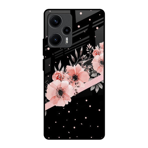 Floral Black Band Glossy Case For Poco F5 5G