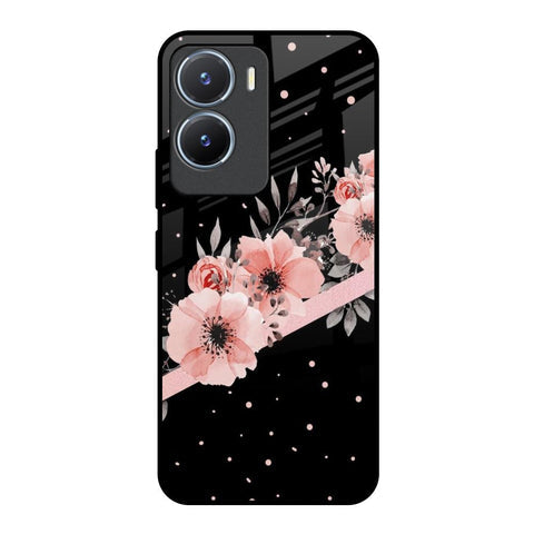 Floral Black Band Glossy Case For Vivo T2x 5G