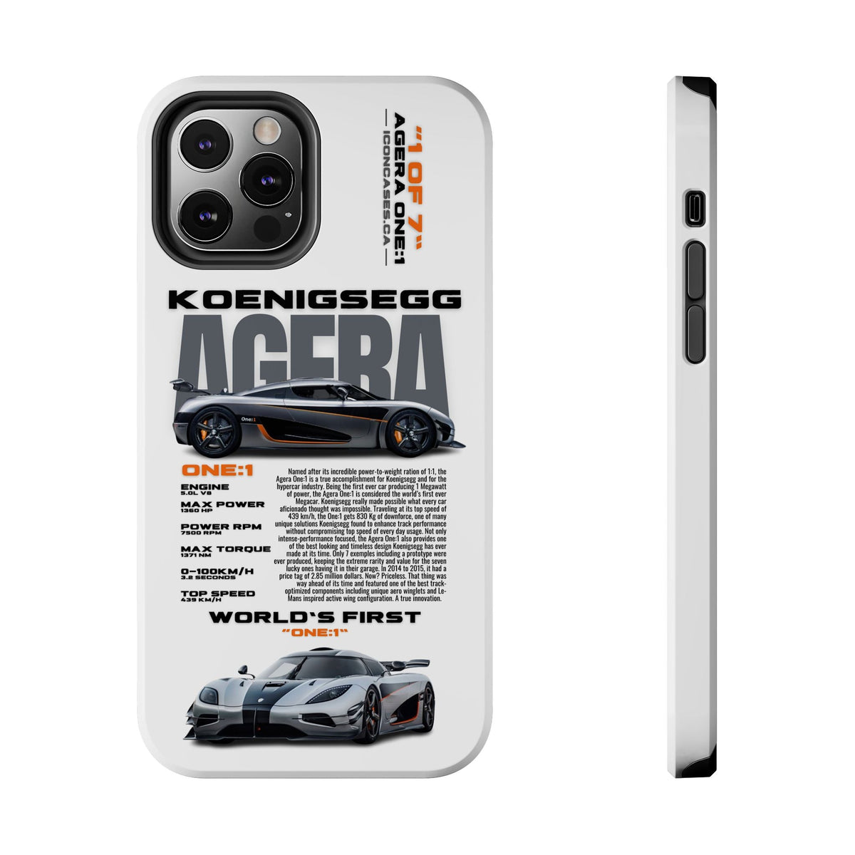 Koenigsegg One:1 White Premium Tough Shining Phone Case (Double Layer) Available For All iPhone Models