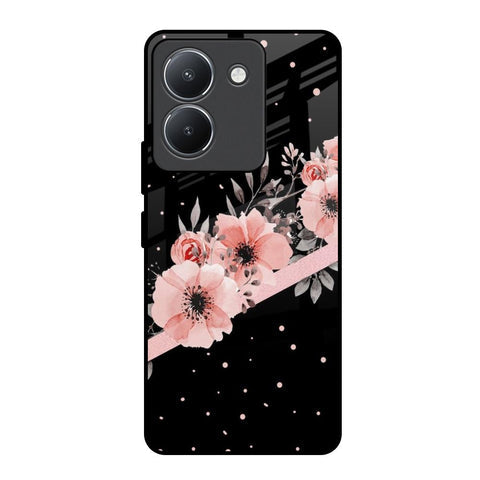 Floral Black Band Glossy Case For Vivo Y36