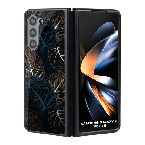 Blue Golden Leaves Glossy Case for Samsung Galaxy Z Fold5 5G