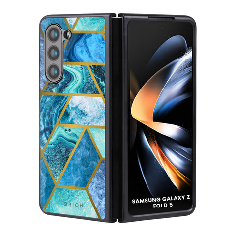 Turquoise Geometrical Marble Glossy Case for Samsung Galaxy Z Fold5 5G