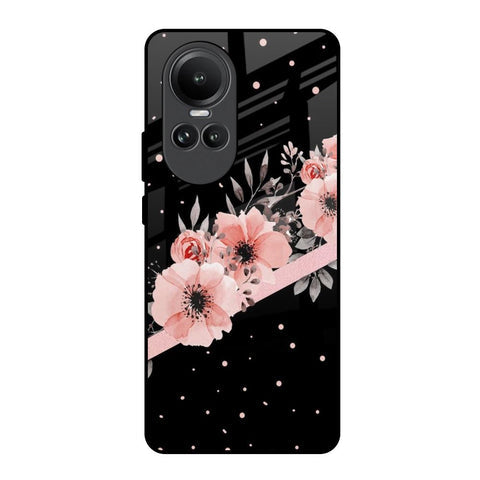 Floral Black Band Glossy Case For Oppo Reno10 5G