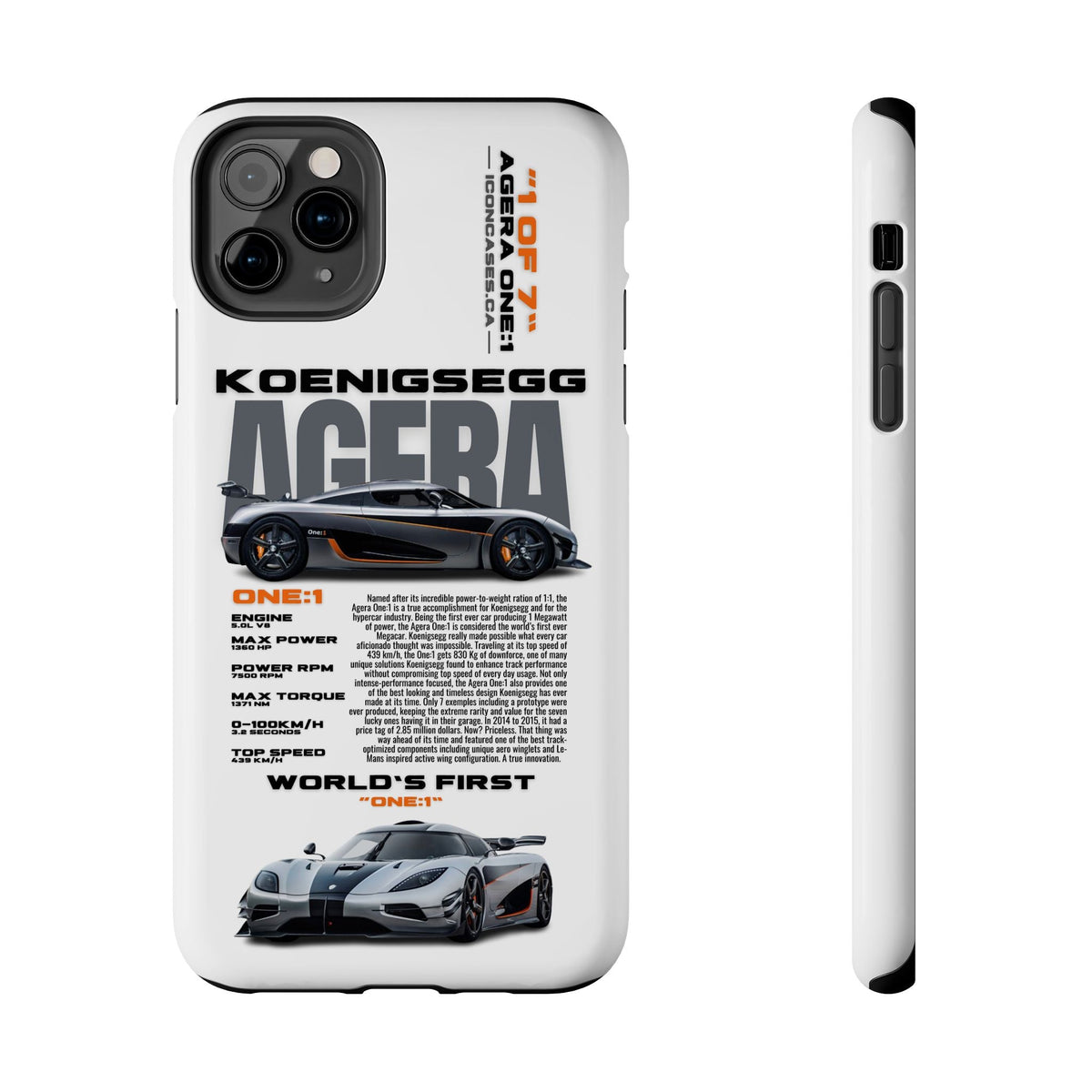 Koenigsegg One:1 White Premium Tough Shining Phone Case (Double Layer) Available For All iPhone Models