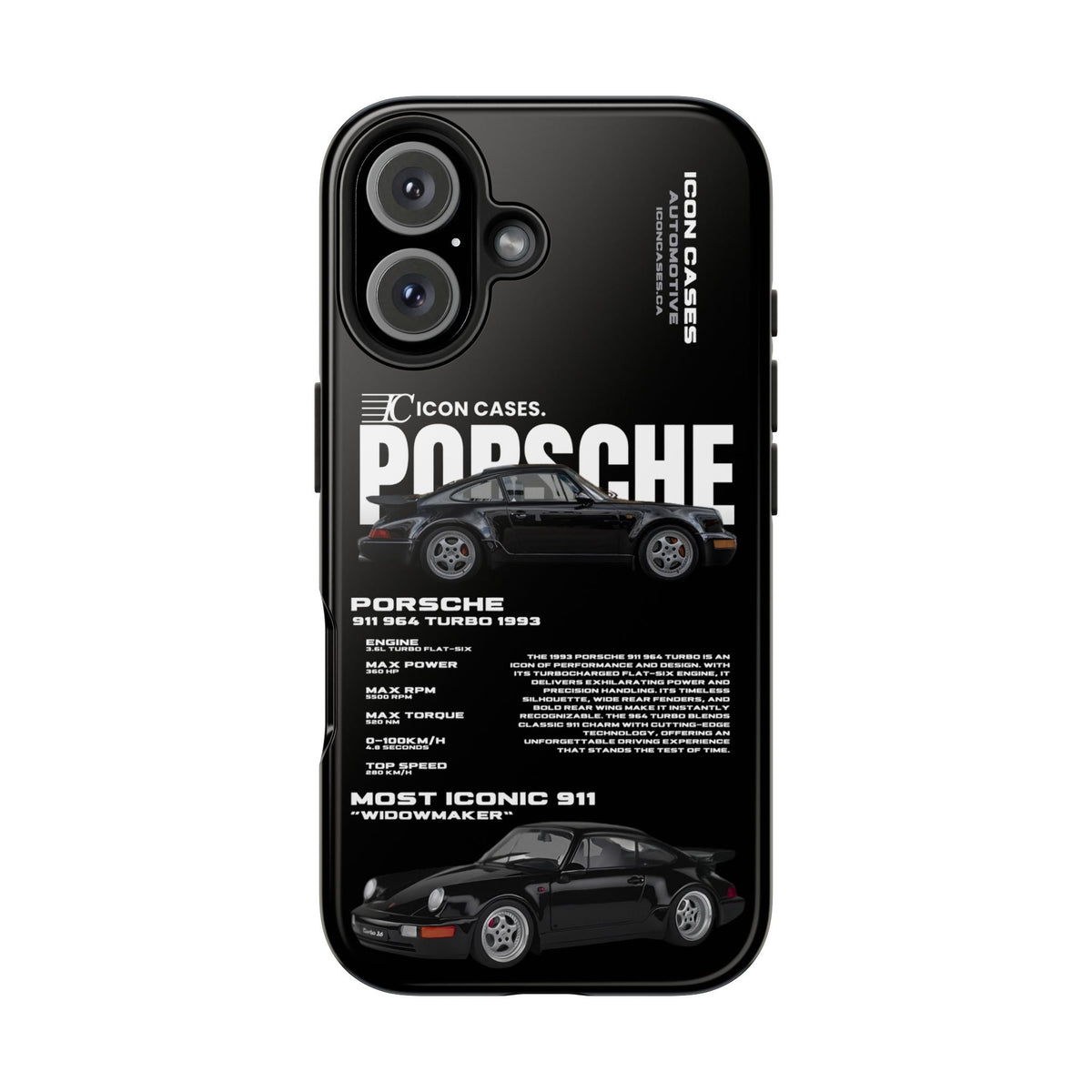 Porsche 911 (964) Turbo Black Premium Tough Shining Phone Case (Double Layer) Available For All iPhone Models