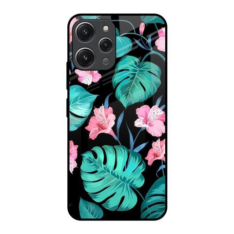 Tropical Leaves & Pink Flowers Glossy Case for Redmi 12