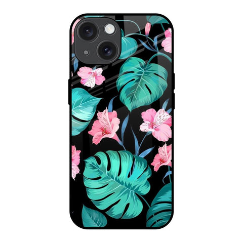 Tropical Leaves & Pink Flowers Glossy Case for iPhone 15