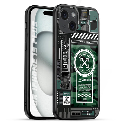 Green Camo Circuit Glossy Case for iPhone 15 Plus