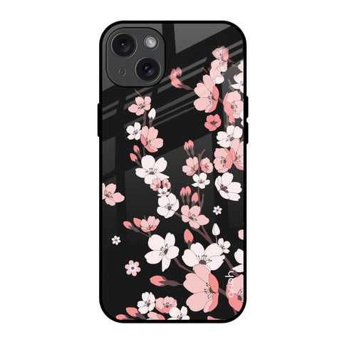 Black Cherry Blossom Glossy Case for iPhone 15 Plus