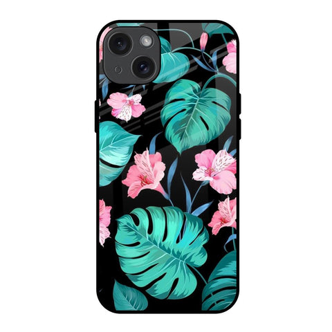 Tropical Leaves & Pink Flowers Glossy Case for iPhone 15 Plus