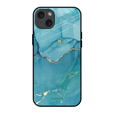 Blue Golden Glitter Glossy Case for iPhone 15 Plus