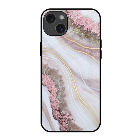 Pink & Gold Gllitter Marble Glossy Case for iPhone 15 Plus